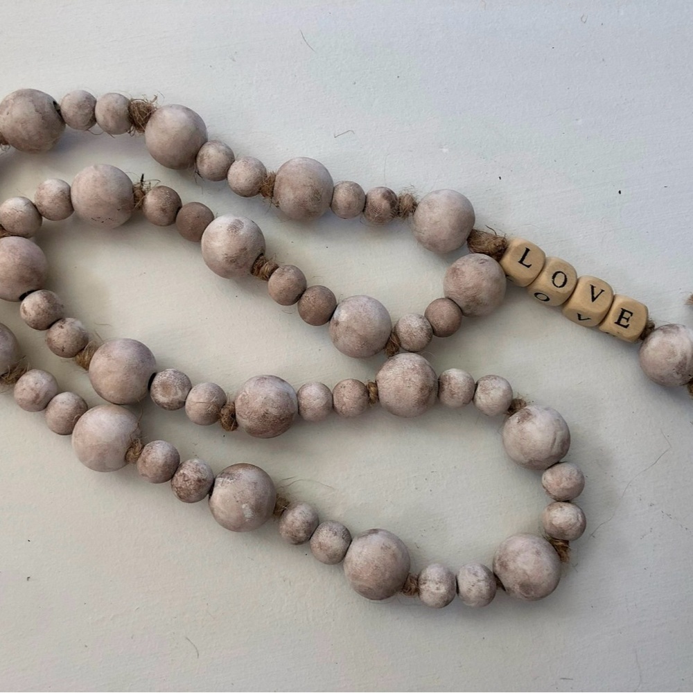 Wood Beaded Garland Boho Farmhouse Home‎ Decor Rustic Accent HANDMADE NEW